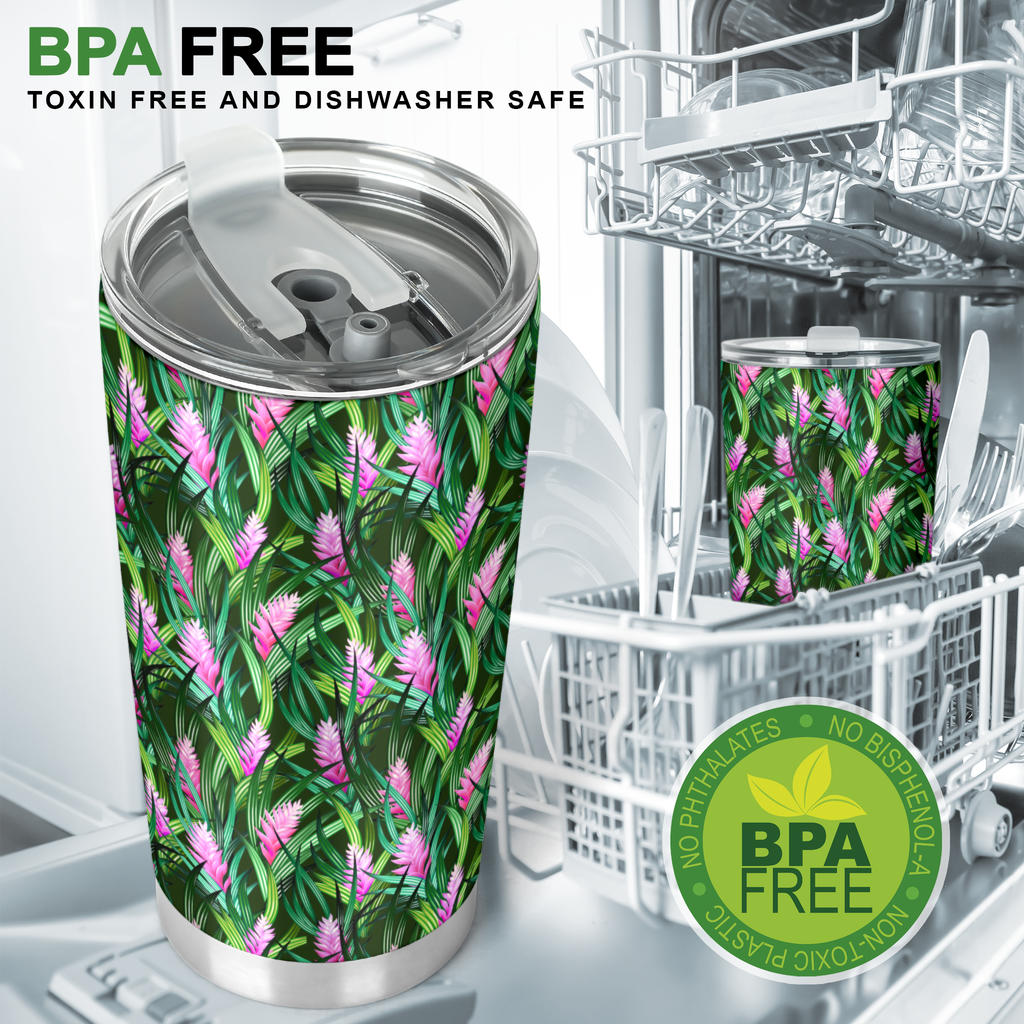 Tropical Folower Pink Heliconia Print Tumbler