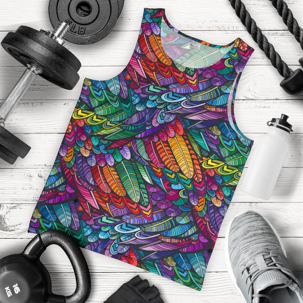 Feather Multicolor Design Print Men Tank Top