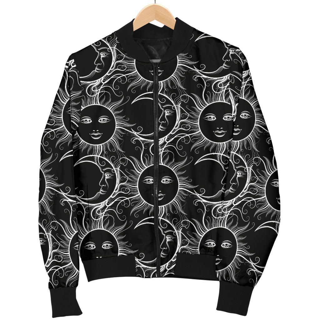 Sun Moon White Design Themed Print Men Bomber Jacket