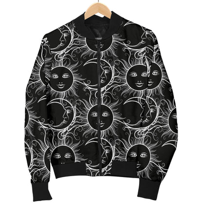 Sun Moon White Design Themed Print Men Bomber Jacket