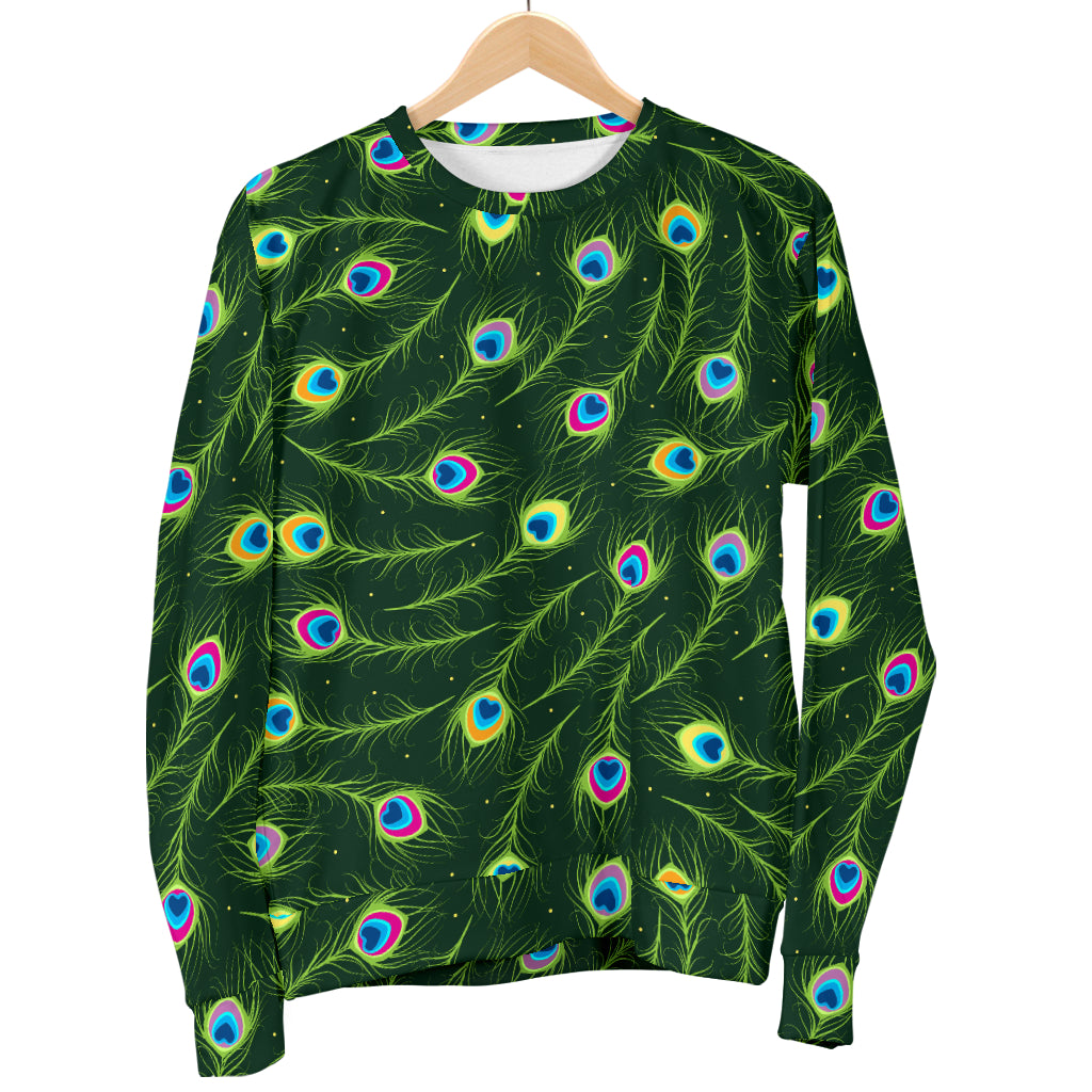 Peacock Feather Green Design Print Men Long Sleeve Sweatshirt