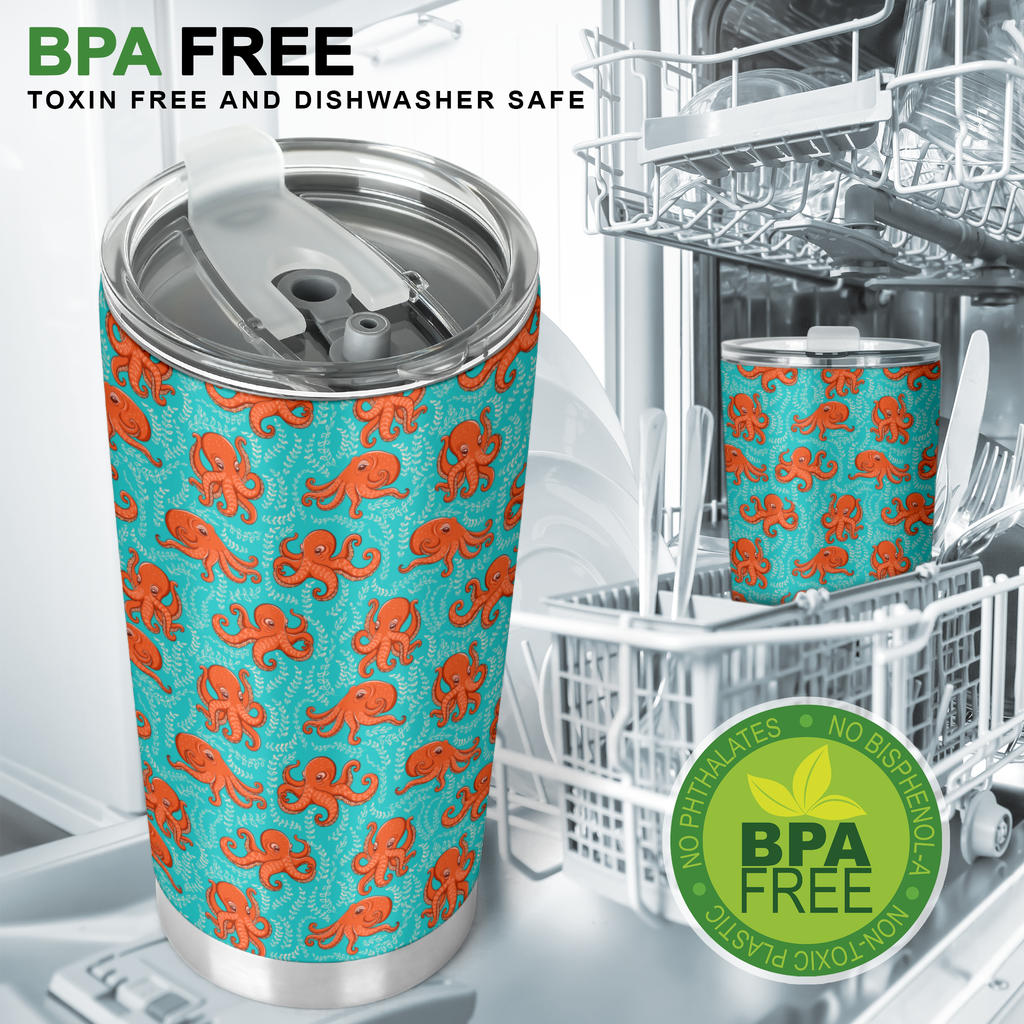 Octopus Cartoon Design Print Themed Tumbler