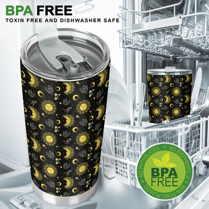 Sun Moon Golden Design Themed Print Tumbler