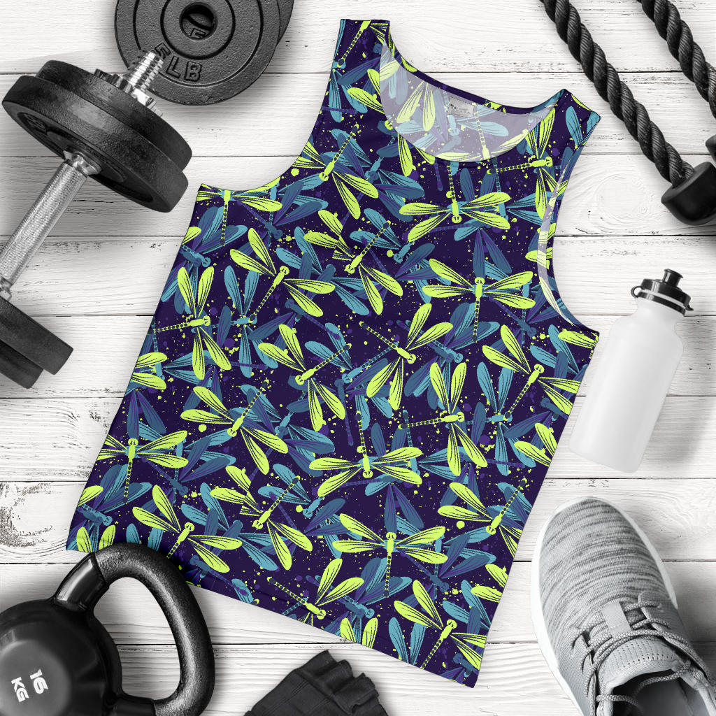 Dragonfly Lime Blue Print Pattern Men Tank Top