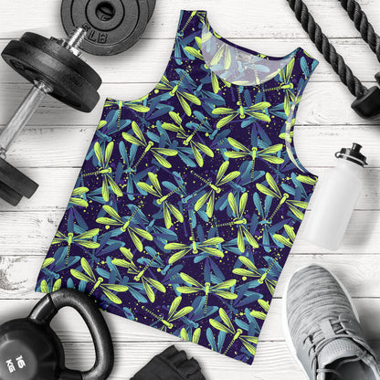 Dragonfly Lime Blue Print Pattern Men Tank Top