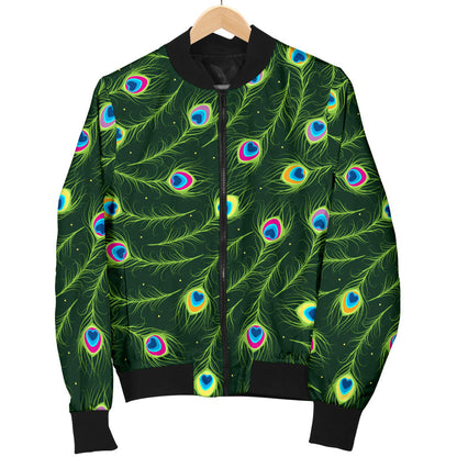 Peacock Feather Green Design Print Men Bomber Jacket