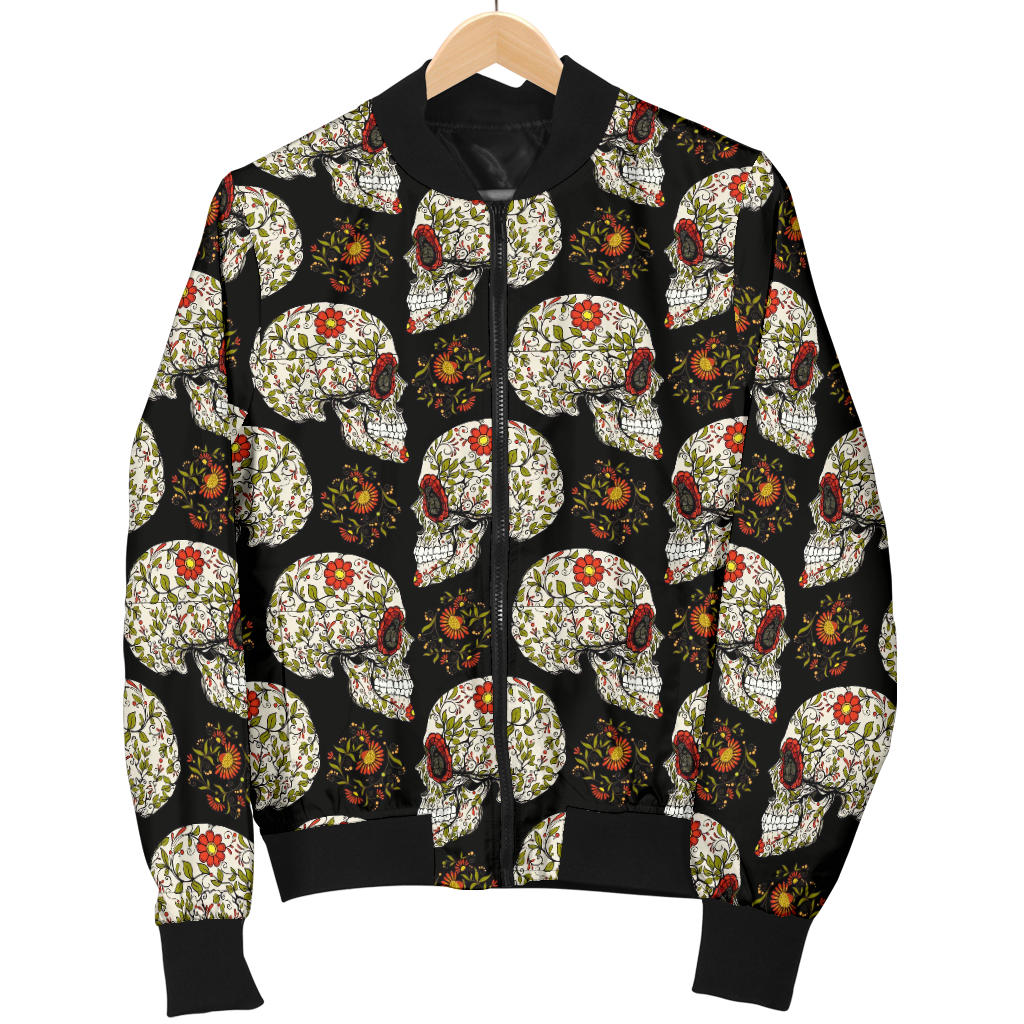 Sugar Skull Flower Design Themed Print Men Bomber Jacket
