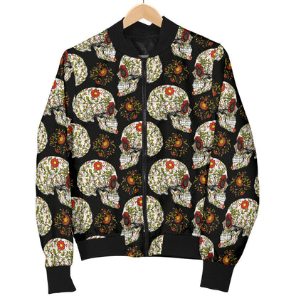 Sugar Skull Flower Design Themed Print Men Bomber Jacket