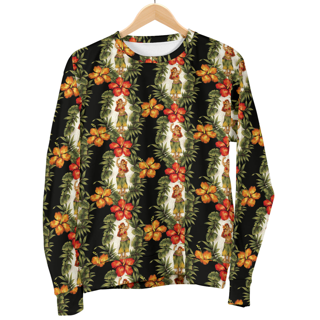 Hawaiian Flower Hula Hibiscus Print Women Long Sleeve Sweatshirt