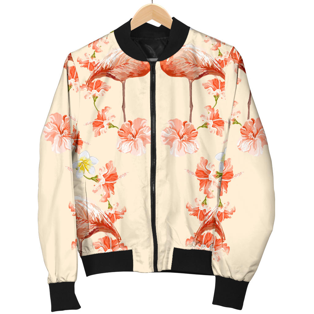 Flamingo Hibiscus Print Pattern Men Bomber Jacket