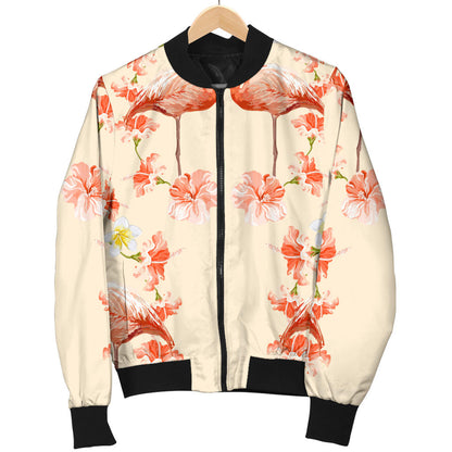 Flamingo Hibiscus Print Pattern Men Bomber Jacket