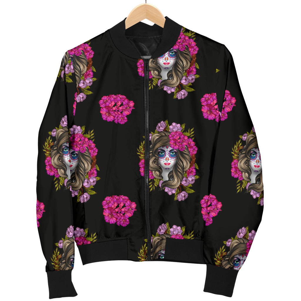 Day of the Dead Makeup Girl Men Bomber Jacket