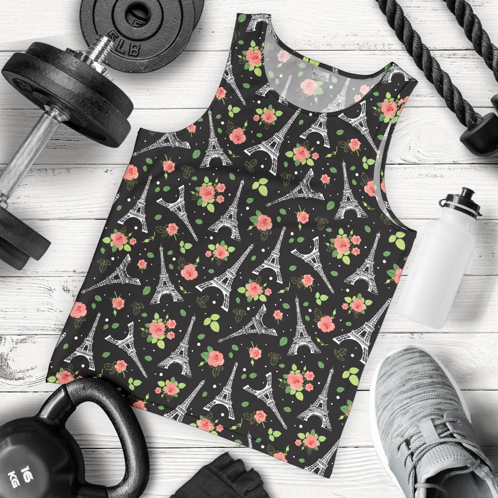 Eiffel Tower Rose Print Men Tank Top