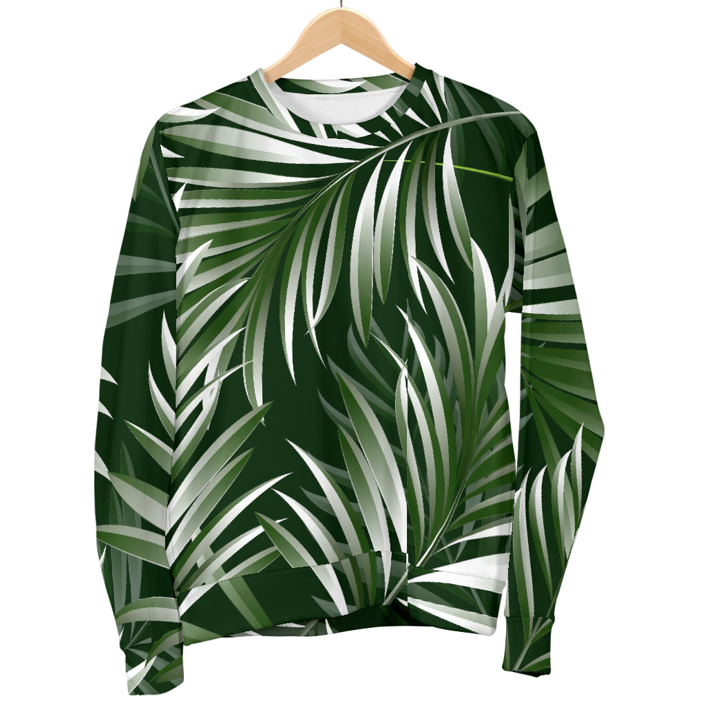 White Green Tropical Palm Leaves Women Long Sleeve Sweatshirt