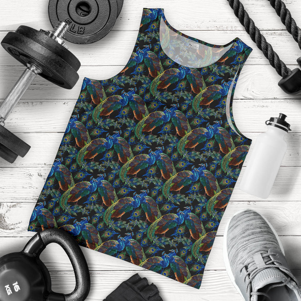 Peacock Themed Design Print Men Tank Top