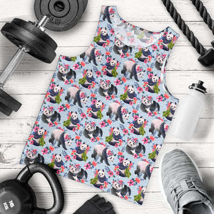 Panda Bear Flower Design Themed Print Men Tank Top