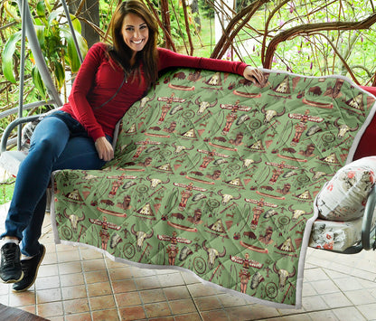 Native Indian Themed Design Print Quilt Bedspread