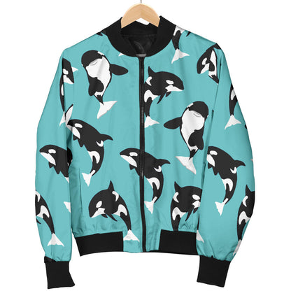 Whale Action Design Themed Print Men Bomber Jacket