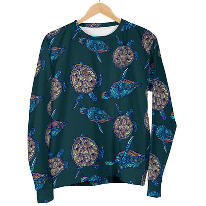 Sea Turtle Hand Drawn Blue Print Women Long Sleeve Sweatshirt