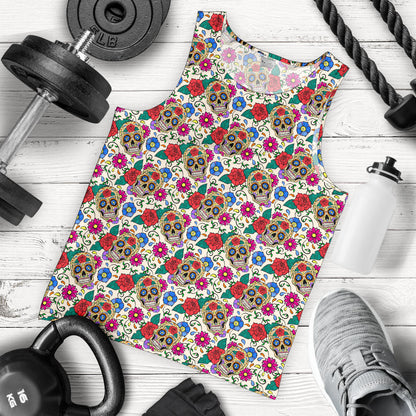 Sugar Skull Colorful Themed Print Men Tank Top