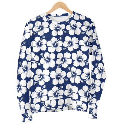 Hibiscus Blue Hawaiian Flower Pattern Women Long Sleeve Sweatshirt