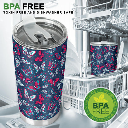 Butterfly Red Deep Blue Print Pattern Tumbler