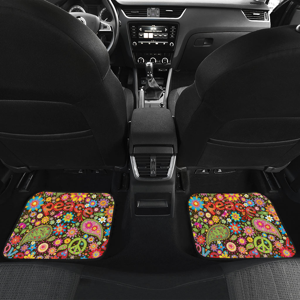 Flower Power Peace Paisley Themed Print Car Floor Mats Front Back
