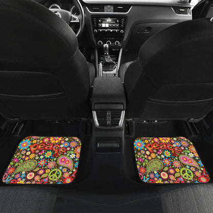 Flower Power Peace Paisley Themed Print Car Floor Mats Front Back