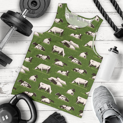 Cow on Grass Print Pattern Men Tank Top