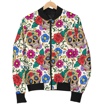 Sugar Skull Colorful Themed Print Men Bomber Jacket