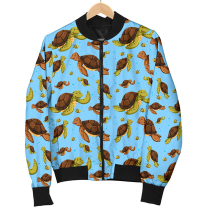 Hello Sea Turtle Print Pattern Men Bomber Jacket