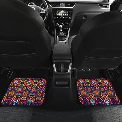 Ethnic Flower Style Print Pattern Car Floor Mats Front Back