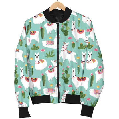 Llama with Cactus Themed Print Men Bomber Jacket