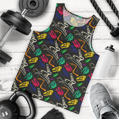 Dinosaur Skull Color Print Pattern Men Tank Top
