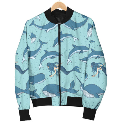 Narwhal Themed Print Men Bomber Jacket