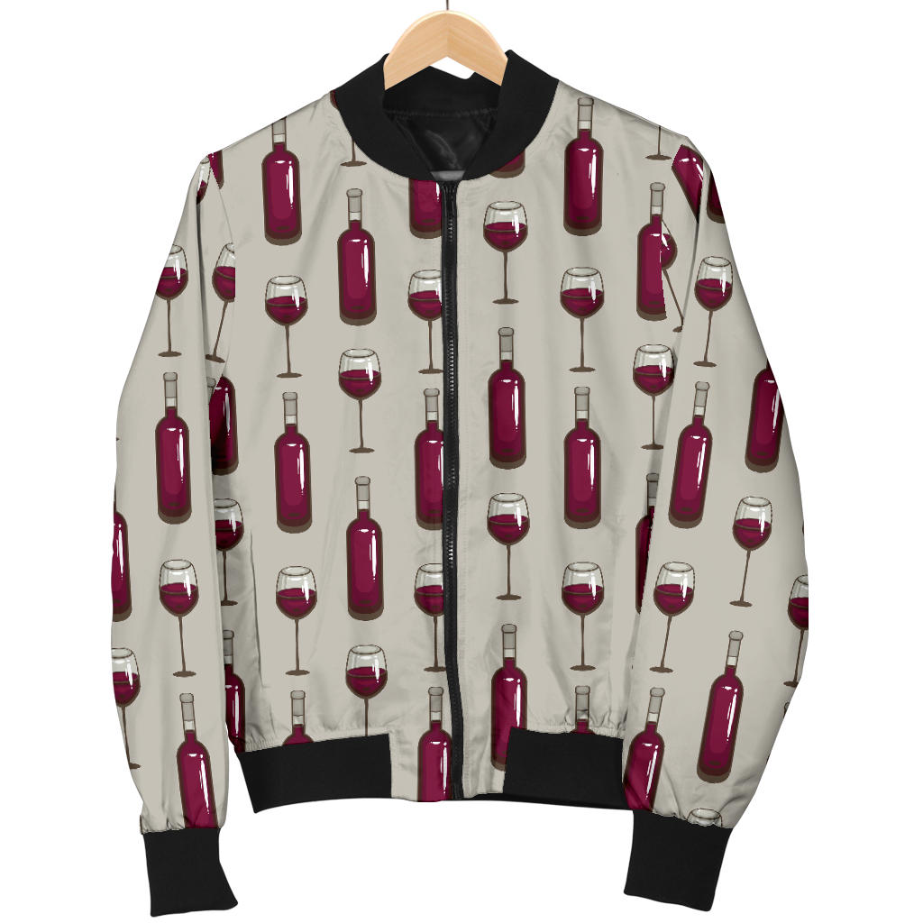 Wine Bottle Pattern Print Men Bomber Jacket