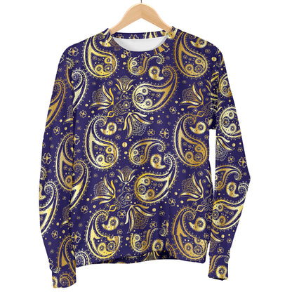Paisley Blue Yellow Design Print Men Long Sleeve Sweatshirt