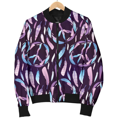 Peace Sign Feather Design Print Men Bomber Jacket