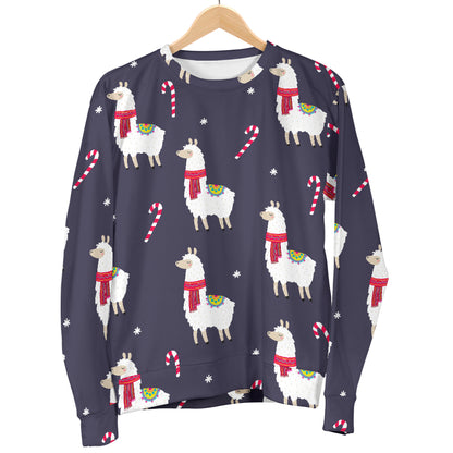 Llama with Candy Cane Themed Print Men Long Sleeve Sweatshirt