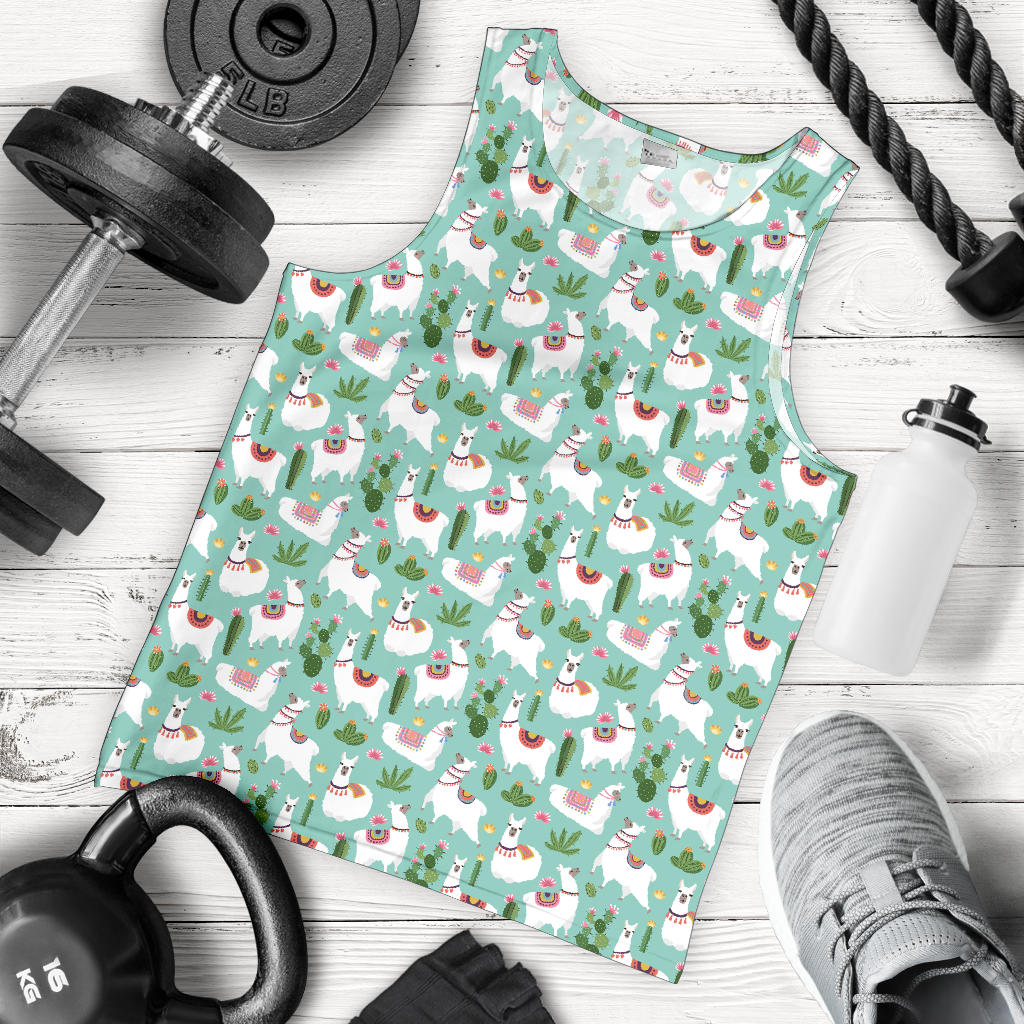 Llama with Cactus Themed Print Men Tank Top