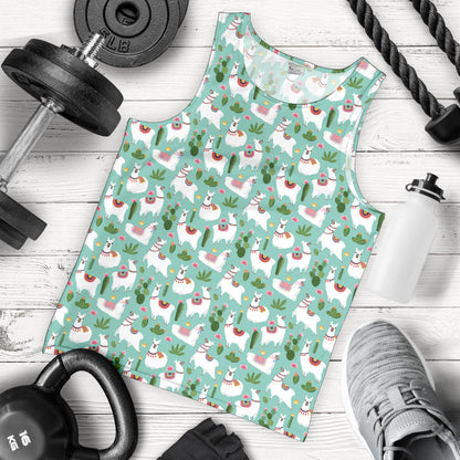 Llama with Cactus Themed Print Men Tank Top