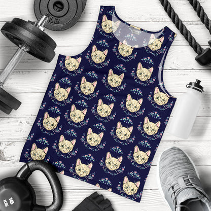 Cat Head with flower Print Pattern Men Tank Top