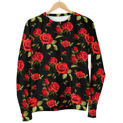 Red Rose Themed Print Men Long Sleeve Sweatshirt
