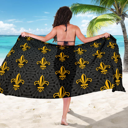 Fleur De Lis Gold Pattern Print Design 01 Sarong Pareo Wrap