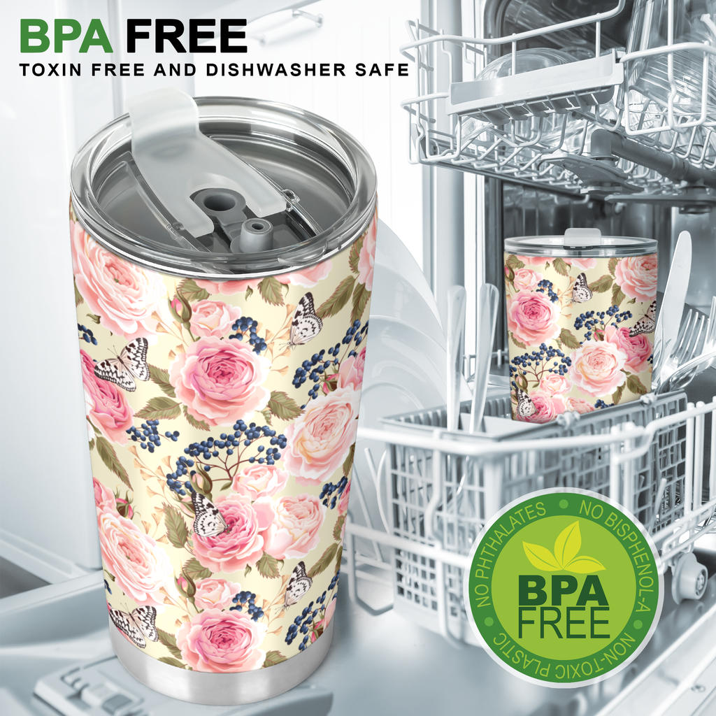 Floral Pink Butterfly Print Tumbler