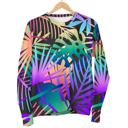 Neon Flower Tropical Palm Leaves Women Long Sleeve Sweatshirt