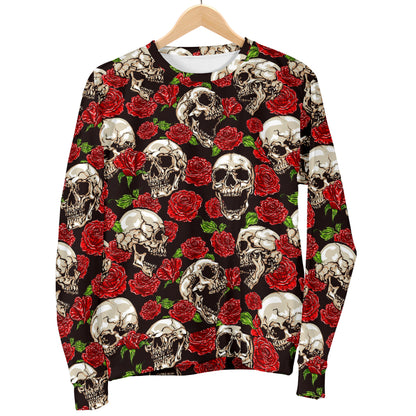 Skull Roses Design Themed Print Women Long Sleeve Sweatshirt