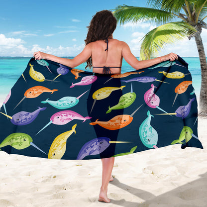 Narwhal Colorful Pattern Print Design 03 Sarong Pareo Wrap