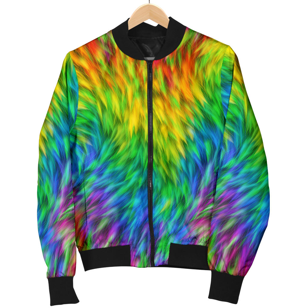 Rainbow Fur Design Print Men Bomber Jacket