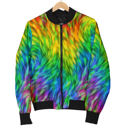Rainbow Fur Design Print Men Bomber Jacket